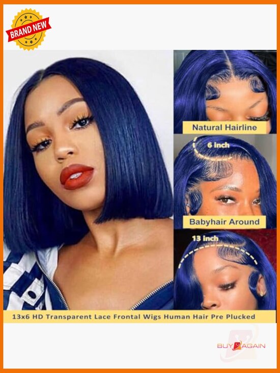 13x6 HD Lace Front Wig Human Hair Short Bob 180 Density Glueless Wig
